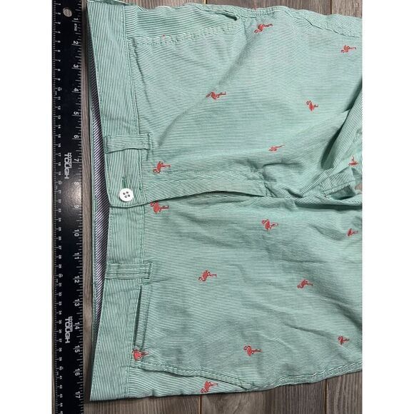 Cremieux Men's Madison Shorts 100% Cotton Striped Green Pink Flamingos size 33 - Picture 6 of 9